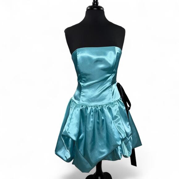 Vintage Gunne Sax Jessica McClintock Satin Babydoll Dress Sz 7 Blue Y2K Prom - Picture 2 of 14